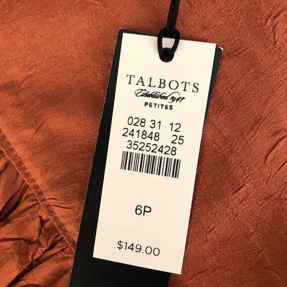 Talbots Crinkle Silk Drop Waist Skirt Womens 6P Copper Midi Elegant NWT $149 - Picture 8 of 11